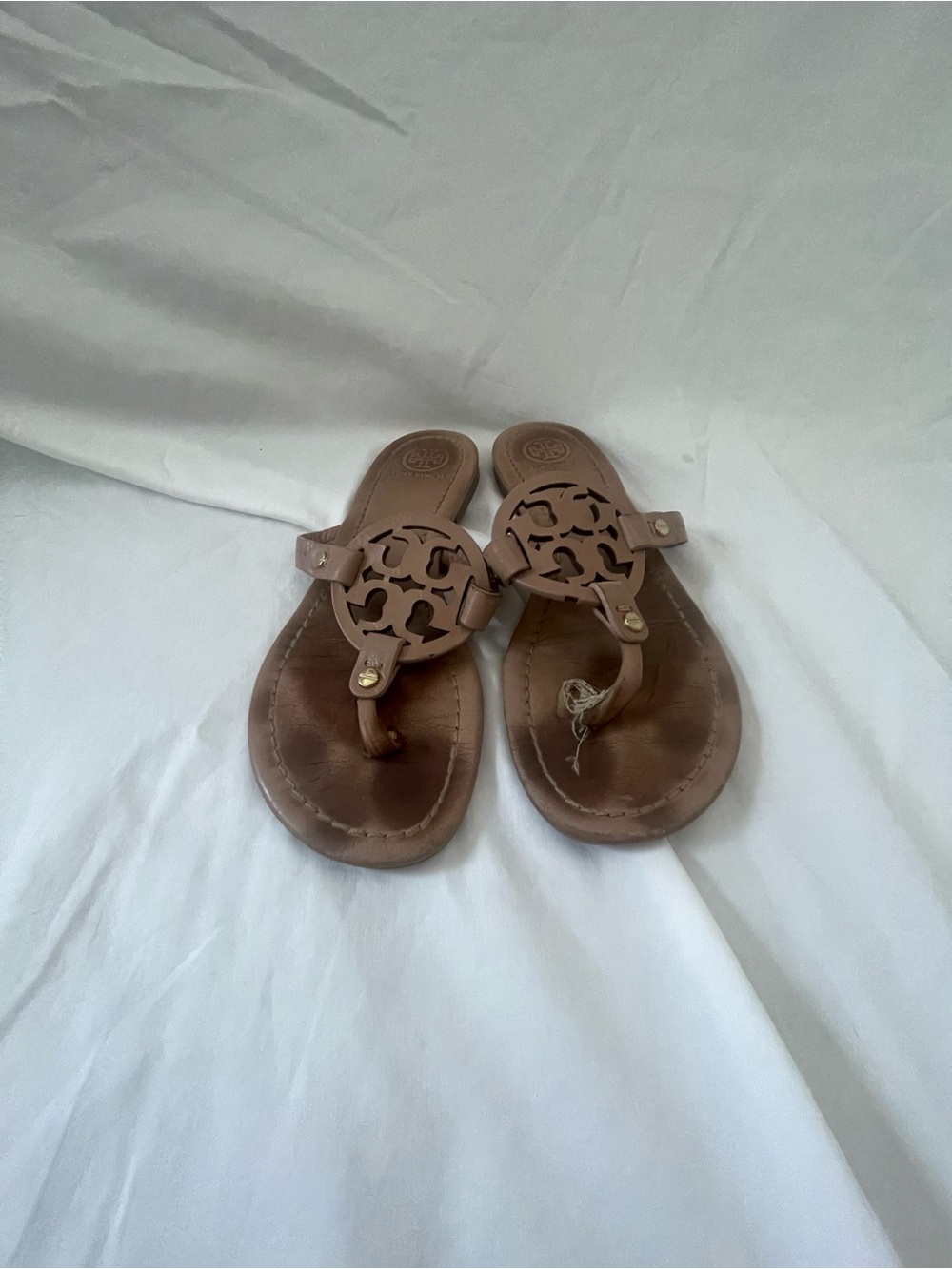 Tory Burch Brown Leather Logo Thong Sandals